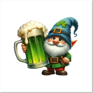 St Patricks Day Gnome Drinking Beer Posters and Art